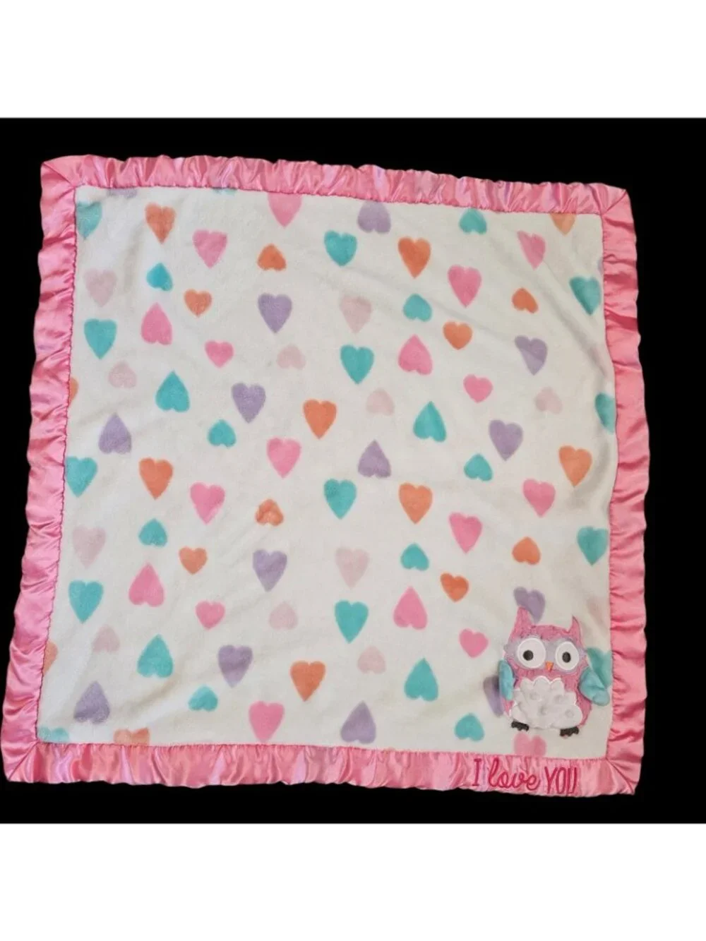 A.D Sutton & Sons Baby Blanket Owl White‎ Pink Hearts Satin Trim 29